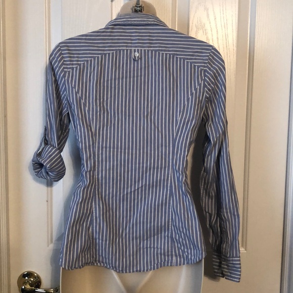 Stripe Button Down Collared V-Neck Shirt - Picture 7 of 8